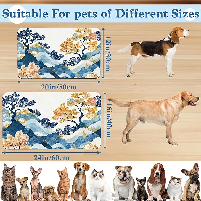 Japanese Wave Tree Dog Food Mat–Christmas Stocking Absorbent Quick Dry Feeding Placemat for Food and Water Bowls, Non Slip Rubber Backing, Waterproof Pet Supplies for Mess-Free Eating 12"x20"