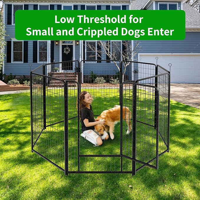 Dog Playpen Outdoor Extra Wide 8 Piece Panels Heavy Duty Dog Fence 50" Height Anti-Rust with Doors Portable for RV Camping Yard, Total 21FT, 35 Sq.ft, Snowy Black