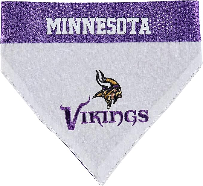 Pets First NFL DOG BANDANA - MINNESOTA VIKINGS REVERSIBLE PET BANDANA. 2 Sided Sports Bandana with a PREMIUM Embroidery TEAM LOGO, Large/X-Large. - 2 Sizes & 32 NFL Teams available