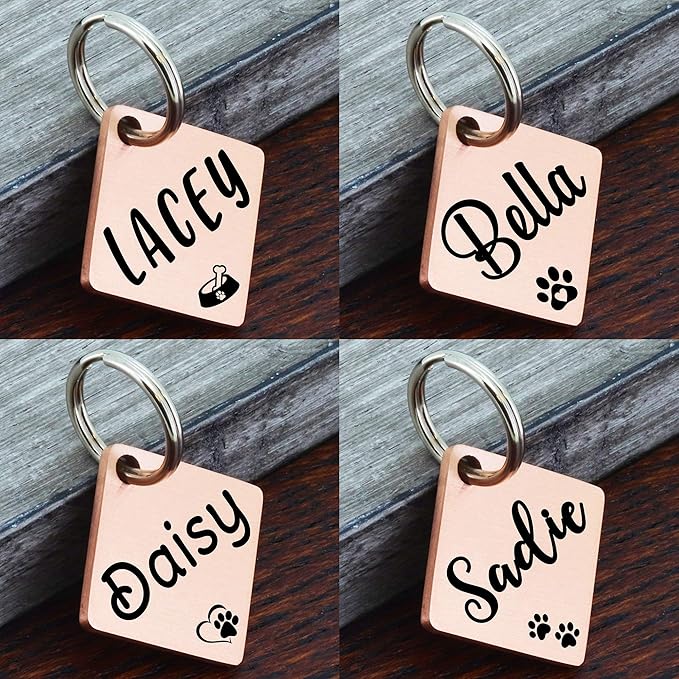 Ultra Joys Dog ID Tag, Custom Dog Tag Personalized Cat Tag, Pet ID Tag, Brushed Stainless Steel Diamond Dog Tag Rose Gold Small