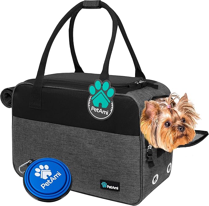 PetAmi Dog Purse Carrier for Small Dogs, Airline Approved Soft Sided Pet Carrier with Pockets, Ventilated Dog Carrying Bag for Puppy Cat, Dog Travel Supplies Bag, Sherpa Bed, Max 12 lbs, Dark Gray