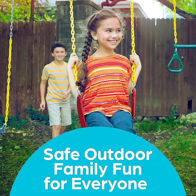 Jungle Gym Kingdom Outdoor Swing Seat Replacement - Pack of 1 Replacement Swings for Swingsets for Outside with Plastic Coated Chains and 2 Hooks, Playground Accessories, Red