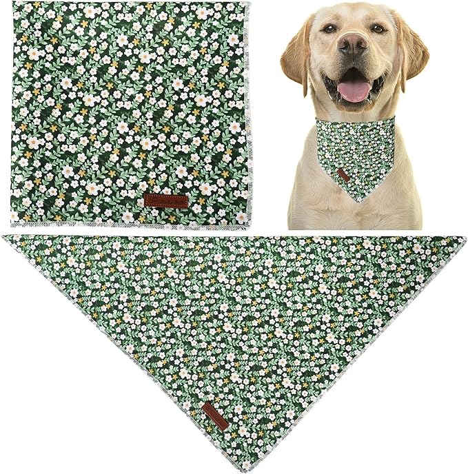 Summer Dog Bandana,Cute Pet Bandana with Flower Pattern,Adjustable Green Puppy Dog Bibs,Washable Triangle Dog Scarf for Boy,Girl Dogs or Cats…