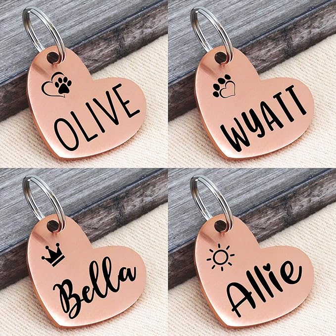 Ultra Joys Dog ID Tag, Custom Dog Tag Personalized Cat Tag, Pet ID Tag, Brushed Stainless Steel Heart Cat Tags Pet Tags Rose Gold Small