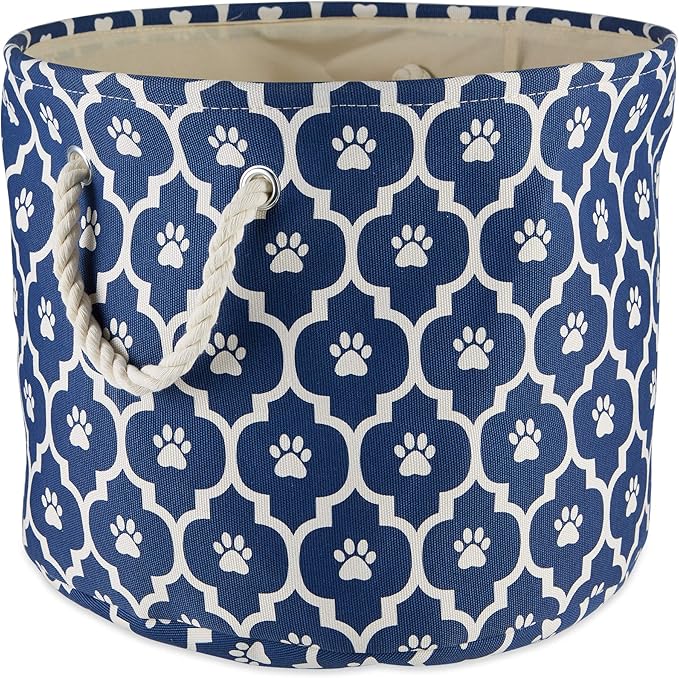 Bone Dry Pet Storage Collection Lattice Paw Print, Nautical Blue, Small Round