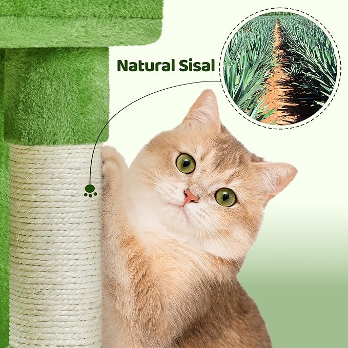Yaheetech 36in Cat Tree for Indoor Cats, Cat Tower Cat Condo w/Extra Large Perch, Sisal Scratching Posts, Scratching Board, Green