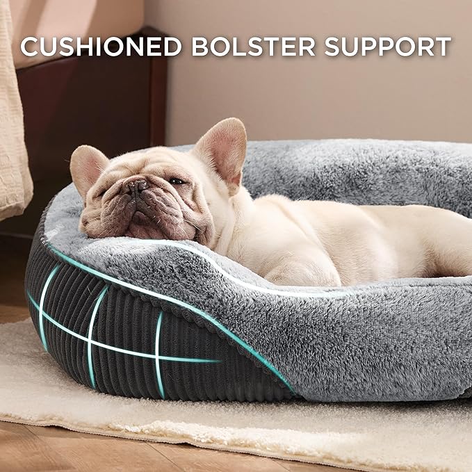 Bedsure Washable Dog Bed Medium Size Dog - Rectangle Fluffy Plush Big Pet Bed, Corduroy Fleece and Nonskid Bottom,30x24x8inches,Suitable for Pet Up to 35lbs,Grey