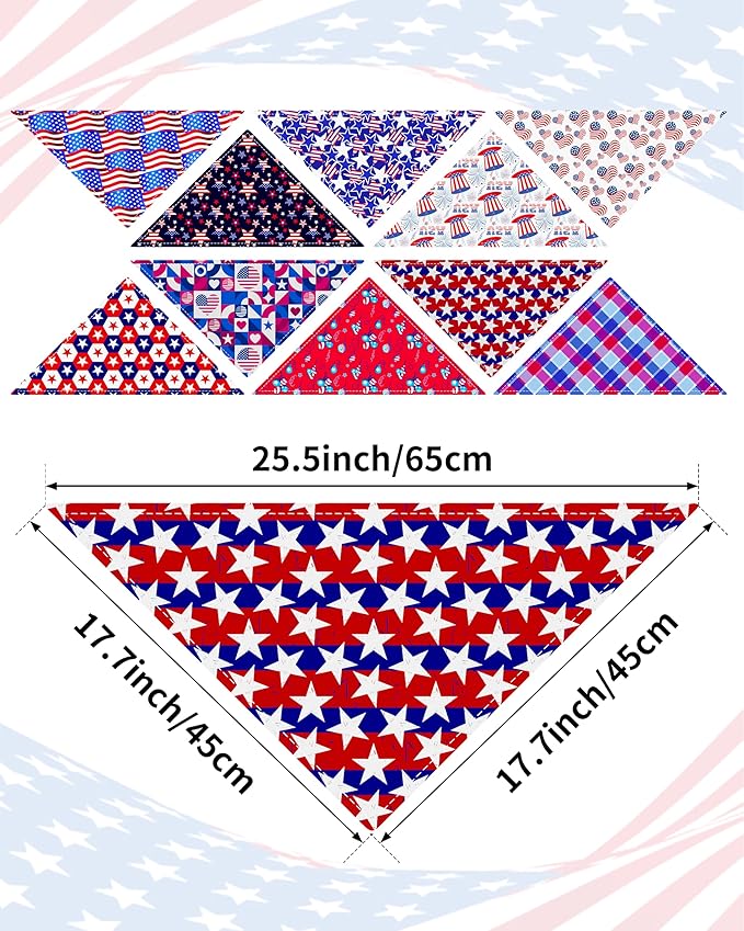 PET SHOW 50 Pack 4th of July Dog Bandanas Bulk Washable American Flag Dog Patriotic Scarves for Small Medium Dogs Puppy Star&Stripe Triangle Bibs Kerchief Set Cats Pet Girl Boy Grooming Accessories