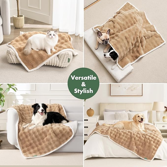 Soft Cozy Waterproof Dog Blanket for Couch - Room Decor Medium Pet Blanket for Furniture Protector, Washable Calming Dog Crate Blankets for Indoors & Outdoors, Khaki, 40"x50"