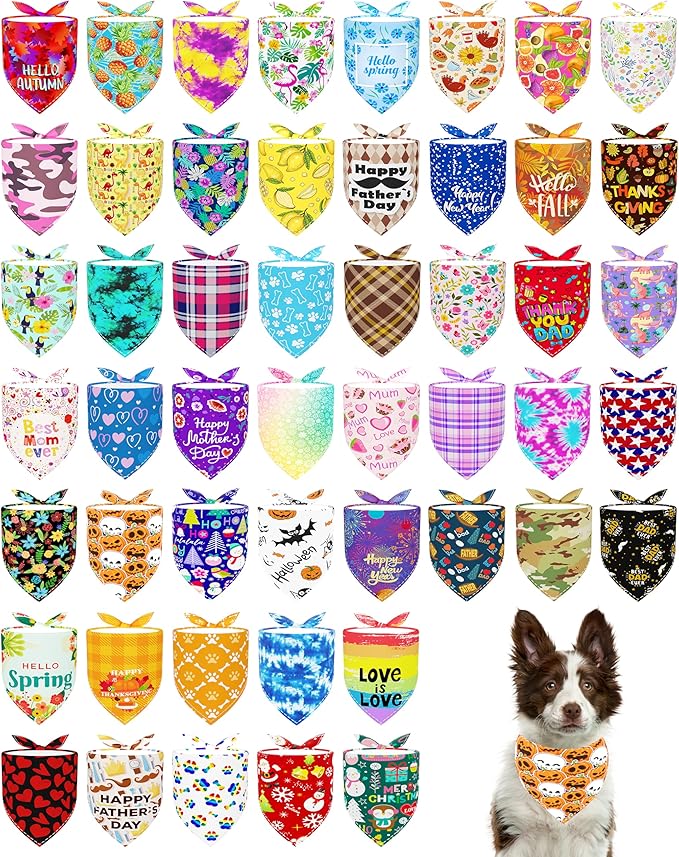 PET SHOW 50 Pack Big Dog Bandanas Bulk XL Assorted Random Dog Scarves Bibs Kerchief Set for Medium Large Dogs Girl Boy Pet Holiday Party Grooming Accessories