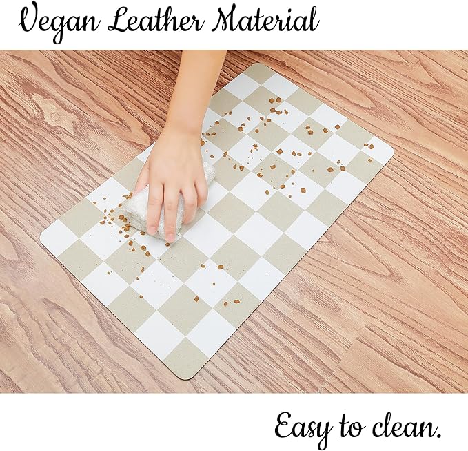 Ralxion Checkered Dog Feeding Mat, Absorbent Mats for Dog Food and Water Bowl, Dispenser, Retro Aesthetic Khaki Beige Checkerboard Pet Placemat for Dogs, Cats, Puppy Accessories, 12" X 19”