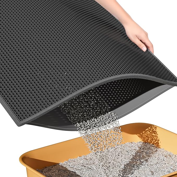 ESTHELLO Cat Litter Mat, Cat Litter Trapping Mat, Honeycomb Double Layer Design, Easy to Clean,Washable (24’ ’ x 15’ ’ Black