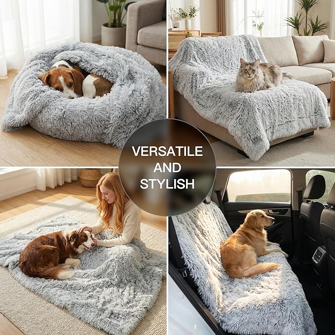 PJYuCien Dog Blankets for Large Dogs Washable - Fluffy Fuzzy Cat Blanket for Couch, Puppy Throw for Furniture with Polyester Fleece, Super Soft Plush for Pet Kitten Doggy, Grey, 60" x 80"