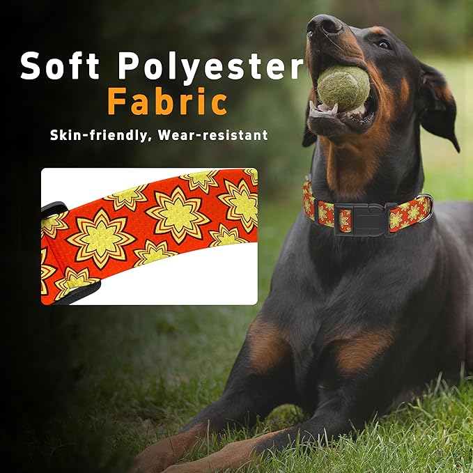 Dog Collar, Classical Indian Spirit Boys Girls Puppy Collar for Small Medium Large Dogs, Adjustable Soft Indian Pet Collar with Safety Buckle for Male Females(Yellow,S)