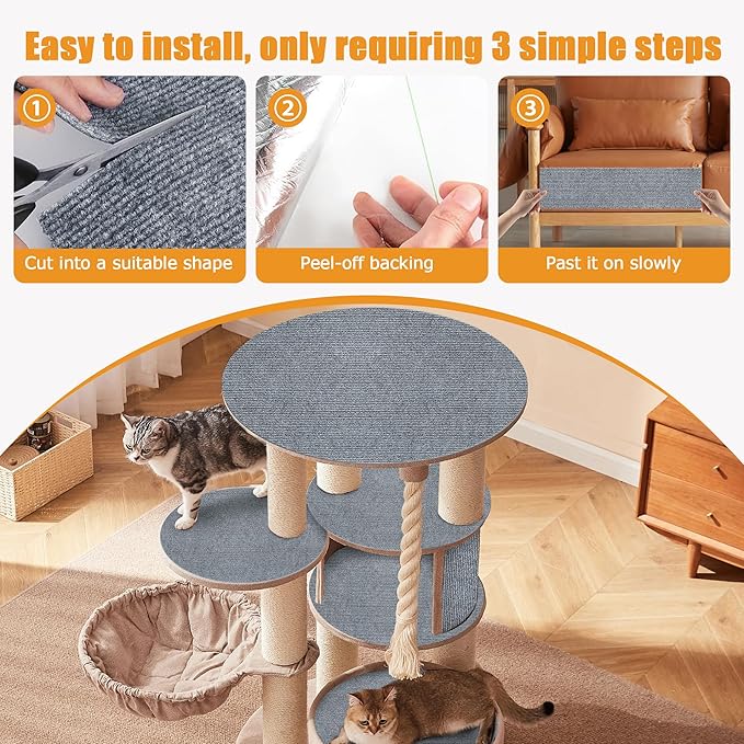 cat Scratching mat Self-Adhesive, Trimmable Furniture Protector for Couch, Sofa, Wall & Cat Trees - Durable Scratch Pad with Nano Tape, DIY Climbing Carpet for Indoor Cats(Light Grey, 39.3"x15.8")