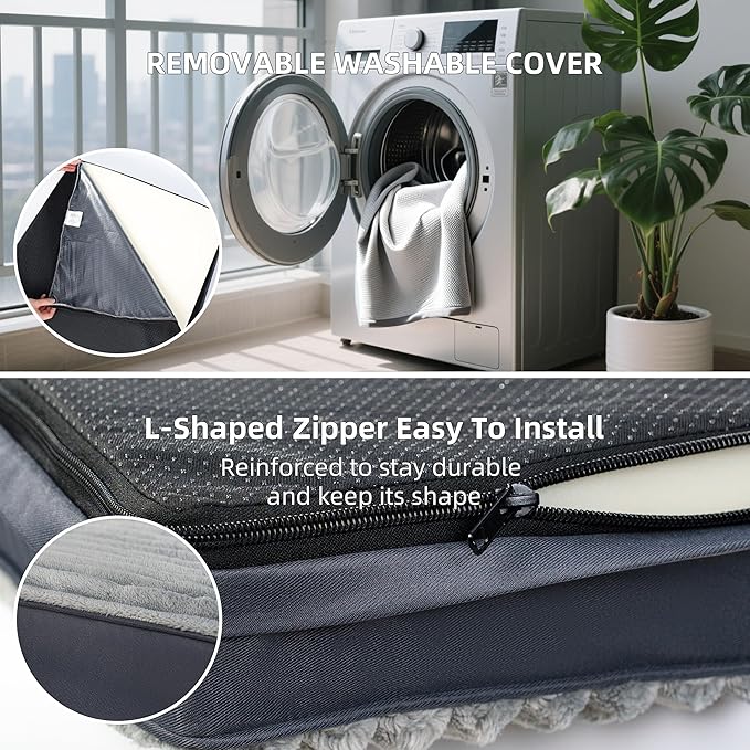 Dog Bed Medium Size Dog, Orthopedic Flannel Pet Bed with Removable Washable Cover, Waterproof Indestructible Medium Dogs Bed with Anti-Slip Bottom, Egg Crate Memory Foam Pad, 29.0"x18.0"x3.0", Grey