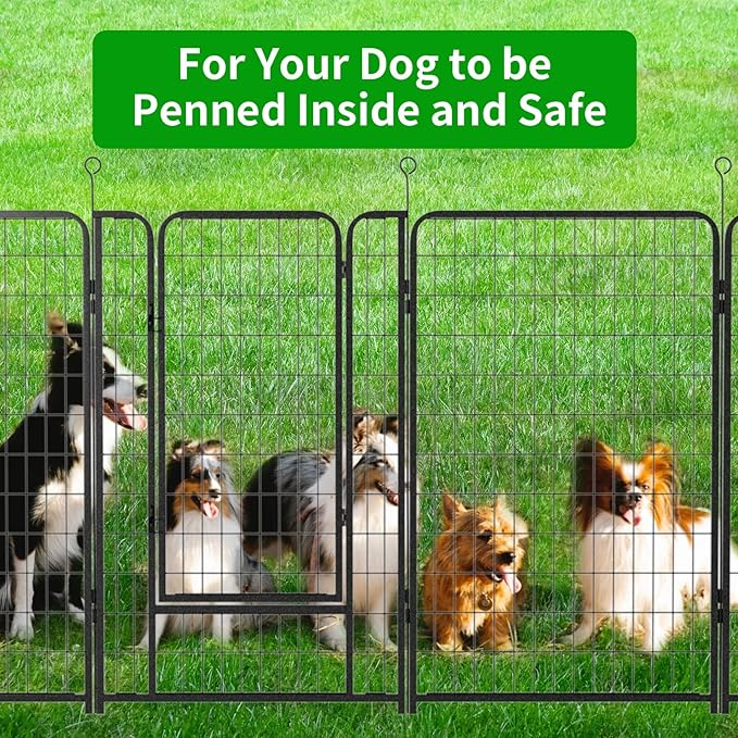 Dog Playpen Outdoor Extra Wide 8 Piece Panels Heavy Duty Dog Fence 50" Height Anti-Rust with Doors Portable for RV Camping Yard, Total 21FT, 35 Sq.ft, Snowy Black