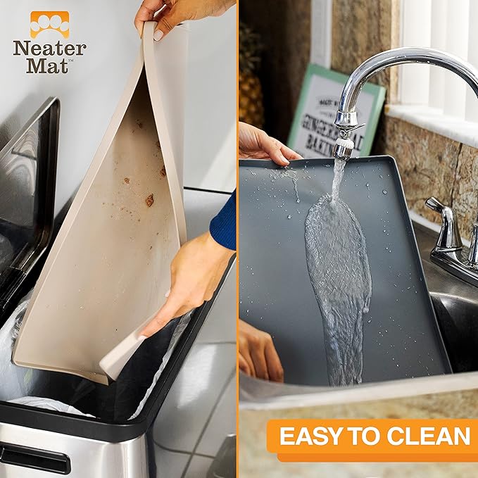 Neater Pet Brands Neater Mat Pet Mats for Food and Water, Cat & Dog Bowl Mat Waterproof Silicone, Feeding Tray, Dog Food Mats for Floors, Placemat w/Raised Edge for Under Bowls, 32" x 24", Slate Blue