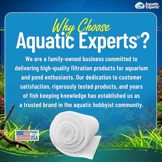 Aquatic Experts Aquarium Filter Floss for Fish Tank Filters - FilterFirst Aquarium Filter Pad - Media Roll for Crystal Clear Water, 3/4" - 1" Thick (12 Inch Wide, 24 Feet Long)