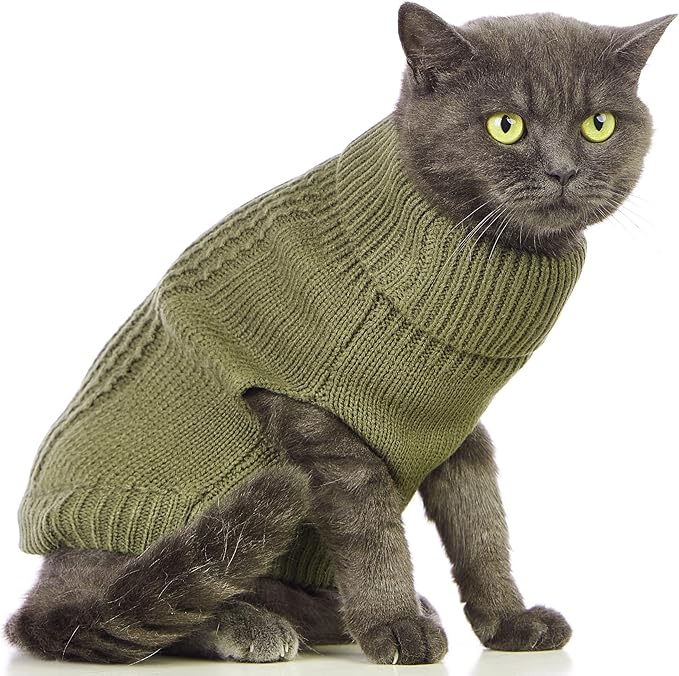 Stretchy Cat Sweater - 17 Colors & 6 Sizes | Snug Winter-Ready Knit for Boy/Girl Cats & Kittens(Olive Green, Small)