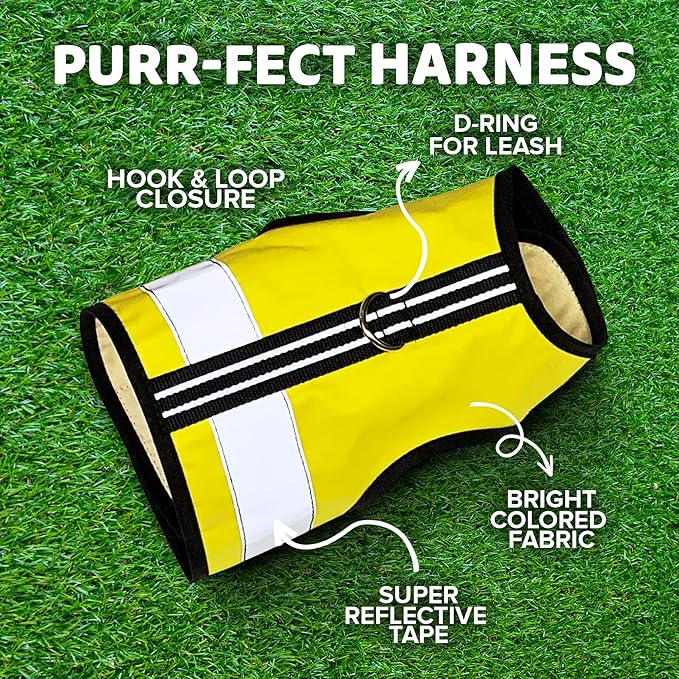 Kitty Holster Reflective Cat Harness – High-Visibility Cat Harness for Travel, Day and Night Walking - Soft Cotton Cat Accessories, Breathable, Secure & Washable, Made in USA - Sunshine Yellow, S to M