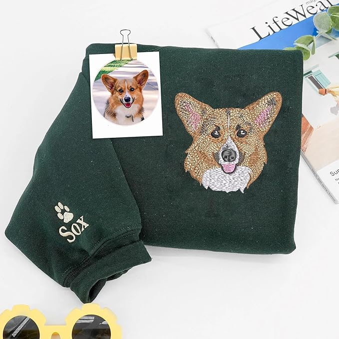 NAZENTI Custom Photo Pet Embroidered Sweatshirt, Custom Dog Face Embroidered Sweatshirt, Dog Mom Sweater,Cat Sweater