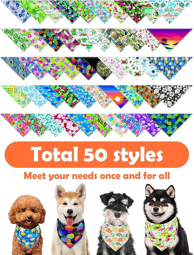 PET SHOW 50 Pack Hawaiian Dog Bandanas Bulk for Small Dogs Cats Puppys XS Washable Adjustable Dog Scarf Triangle Bibs Pet Red Pink Decorative Grooming Accessories