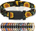 Dog Collar for Boys Girls, Sunflower Puppy Collar for Small Medium Large Dogs, Adjustable Soft Floral Pet Collar with Safety Buckle for Male Females(Black Sunflower,L)