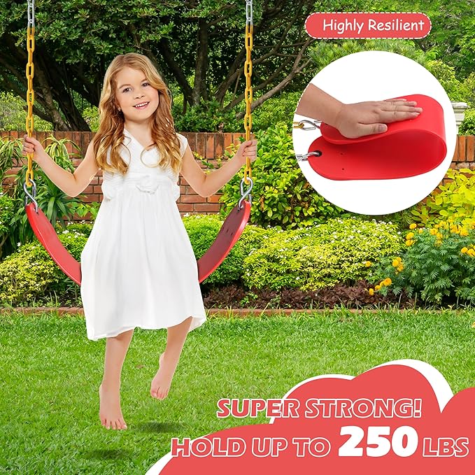 Sunnyglade 8PCS Swings Seats Heavy Duty with 66" Chain, Playground Swing Set Accessories Replacement with Snap Hooks, Support 250lb (8, Red)
