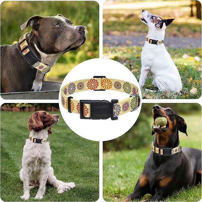 Dog Collar, Classical Indian Spirit Boys Girls Puppy Collar for Small Medium Large Dogs, Adjustable Soft Indian Pet Collar with Safety Buckle for Male Females(Beige,S)