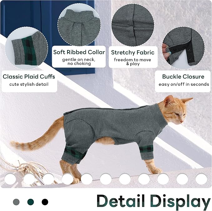 PUMYPOREITY Comfy Cat Pajamas, Versatile Cat Shirt for All-Day Wear, Soft Stretchy Sweater with Back Snap for Easy Wear, Breathable Recovery Suit for Surgery Recovery, XL, Grey