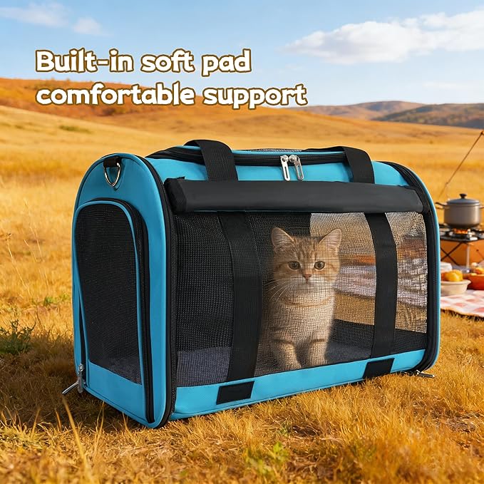 TWDEPART Cat Carrier Backpack - Multifunctional, Firm & Foldable with Roll-Up Shade, Breathable Design Includes Collapsible Bowl and Cushion (Blue)