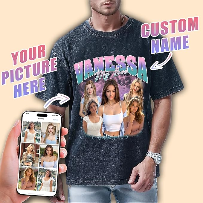 Tehg & Tuhg Custom T Shirts with Picture, Vintage Bootleg Rap Tee, Boyfriend Girlfriend, Unique Gift for Birthday Anniversary