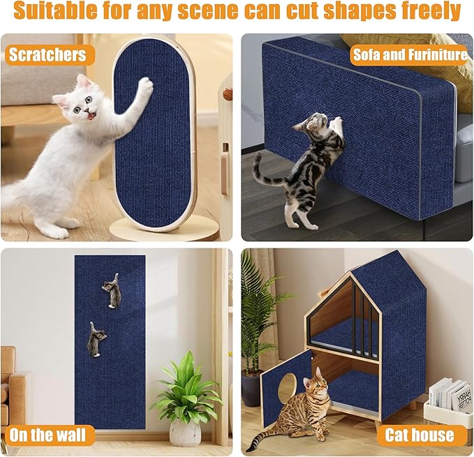 cat Scratching mat Self-Adhesive, Trimmable Furniture Protector for Couch, Sofa, Wall & Cat Trees - Durable Scratch Pad with Nano Tape, DIY Climbing Carpet for Indoor Cats(Dark Blue, 39.3"x15.8")