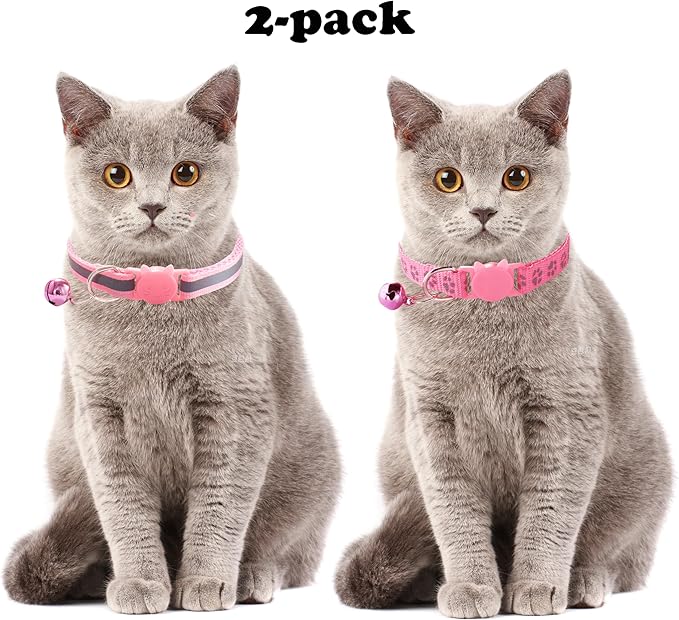 Orange Breakaway Kitten Collar with Bells, [2 Pack] Break Away Cat Collar with Bells, Reflective Cat Collar for Girl Cats Boy Kitty
