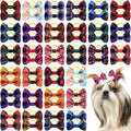 60 Pcs Cute Puppy Dog Hair Bows Small Bowknot Hair Bows with Rubber Bands Handmade Knot Accessories Pet Grooming Products for Holiday Birthday Gift(Plaid)