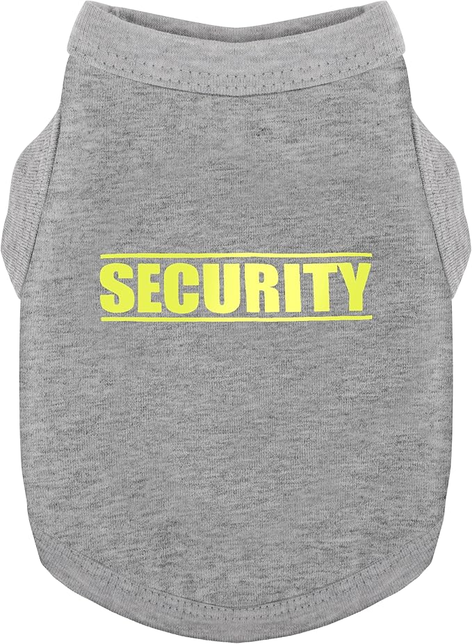 Discover Cozy Cotton Canine Wear: Soft, Lightweight, and Breathable Dog Shirt Vest with Eye-Catching Graphics(Security), Keeping Your Furry Friend Warm and Comfy! Grey L