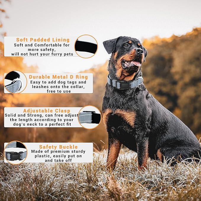 2 Pack Reflective Dog Collar with Safety Locking Buckle, Adjustable Soft Breathable Comfortable Nylon Pet Collar for Small, Medium and Large Dogs, Gray, S