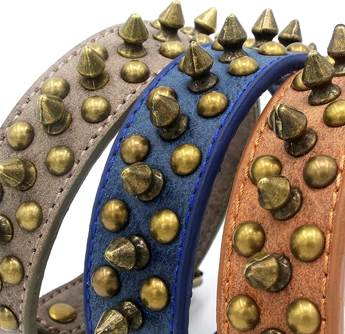 Spiked Dog Collar Soft Pu Leather Mushrooms Rivet Spike Studded Puppy Adjustable Pet Collars for Small Breeds (XS, Brown1)