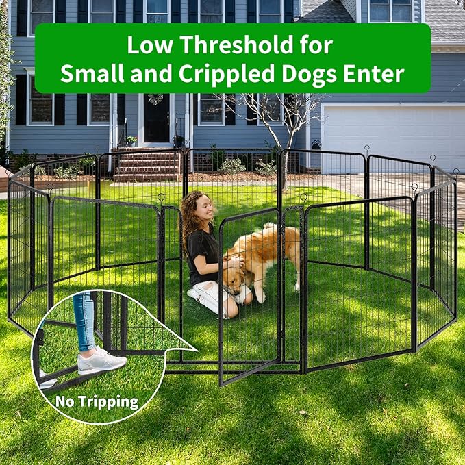 Dog Playpen Outdoor Extra Wide 12 Piece Panels Heavy Duty Anti-Rust Coating-Strengthened Dog Fence 40" Height with Doors Portable for RV Camping Yard, Total 32FT, 79 Sq.ft, Snowy Black