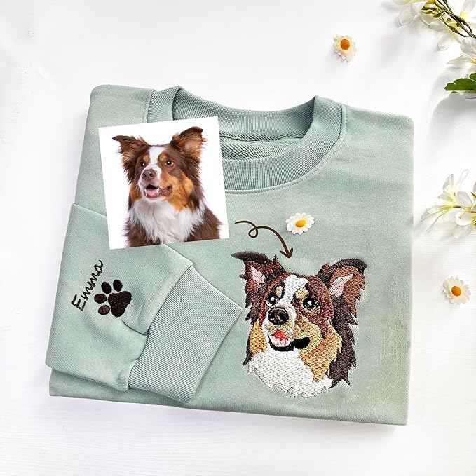 NAZENTI Custom Photo Pet Embroidered Sweatshirt, Custom Dog Face Embroidered Sweatshirt, Dog Mom Sweater,Cat Sweater