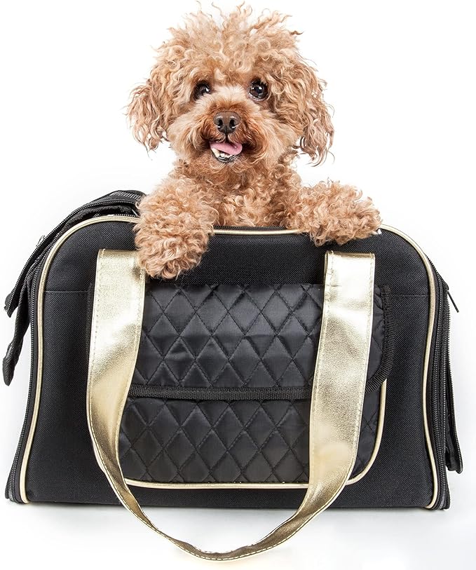 Pet Life ® 'Mystique' Fashion Designer Travel Soft-Folding Airline Apprived Pet Dog Carrier with Quilted Front Pocket