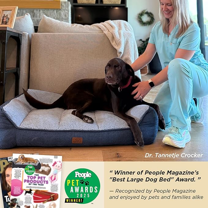 Bedsure SupportMax™ XL Plus Orthopedic Dog Beds Large Sized Dog - Extra Thick Supportive Dogs Couch with Waterproof Washable Cover, Jumbo Pet Sofa with Soft Sherpa and Nonskid Bottom, Blue, 48"