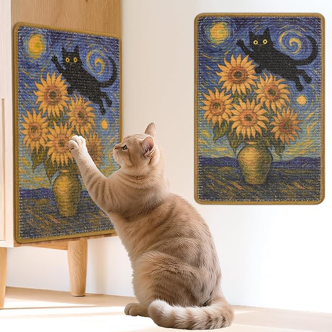 Sisal Cat Scratcher Mat, Cat Wall Scratcher for Indoor Cats, 23.6x15.7 Inch Cat Scratch Pad with Hook & Loop, Wall Mounted Cat Scratching Post to Protect Couch and Carpet（Sunflower）