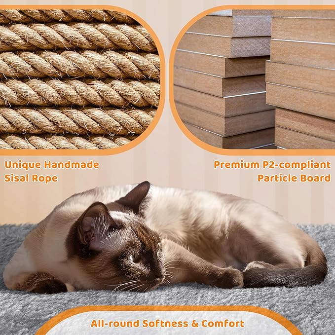 Yaheetech 42in Cat Tree Tower with Scratching Posts, Plush Condo, Ramp & Perch, Multi-Level Climber for Indoor Cats & Kittens, Light Gray