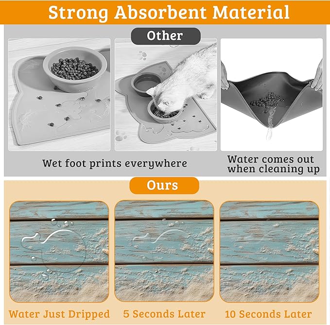 Sand Starfish Dog Cat Food Mat,Wood Board Absorbent Waterproof Placemat for Food and Water Non Slip Rubber Backing Durable Feeding Pad for Clean Floors 12" x 20"
