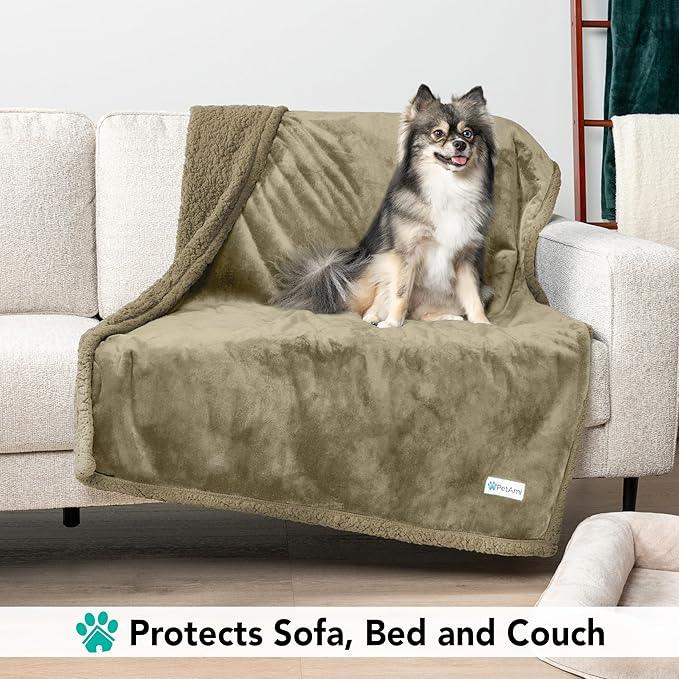PetAmi Dog Blanket for Bed, XL Pet Blanket Large Dogs, Fleece Furniture Couch Cover Protector Sofa Car Crate Kennel, Soft Sherpa Cat Throw Plush Reversible Washable, Twin 60x80 Solid Taupe