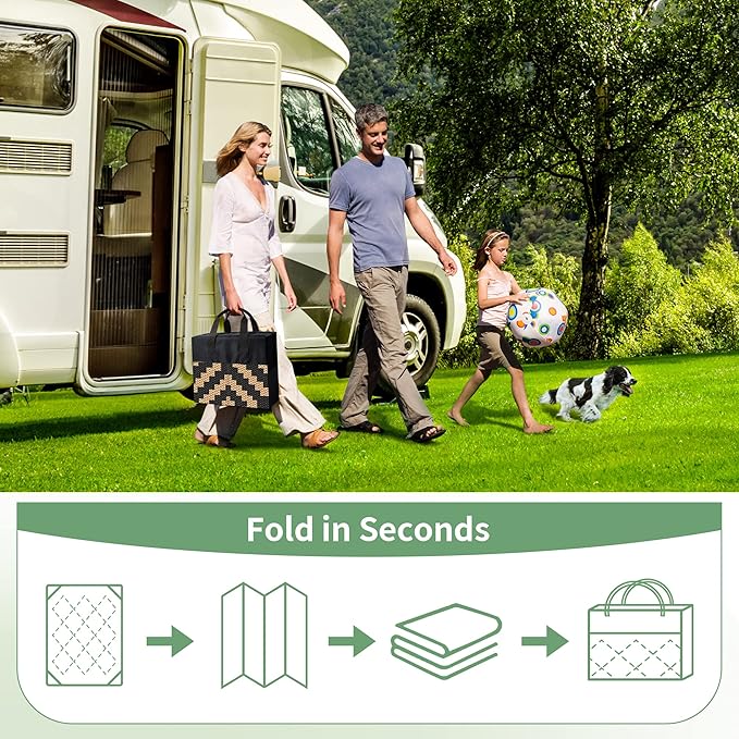 GENIMO Outdoor Rug Waterproof, 10' x 20' Reversible Plastic Straw Rugs, Lightweight Large RV Camping Mat for Patio, Deck, Camper, Balcony, Backyard, Picnic, Black & Brown
