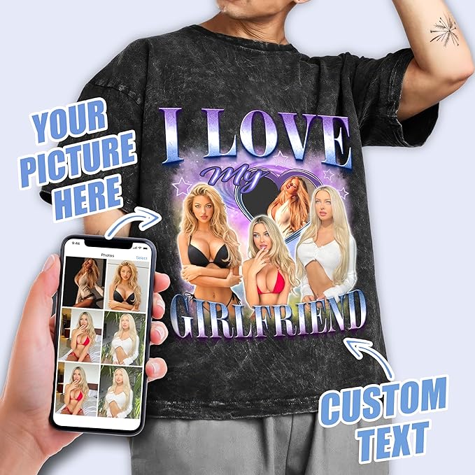 Tehg & Tuhg Custom T Shirts with Picture, Vintage Bootleg Rap Tee, Boyfriend Girlfriend, Unique Gift for Birthday Anniversary