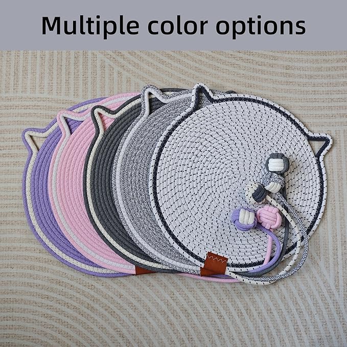 Cat Scratcher Mat, Natural Cotton Rope Cat Scratching Pad, 16.9'' Round Cat Wall & Floor Scratch Pad, Durable Double - Sided Cat Scratcher, Furniture Protector for Wall, Sofa, Couch, Carpet, Grey
